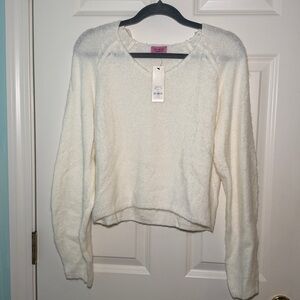 Francesca's Collections Cream V-Neck Cozy Knit Sweater